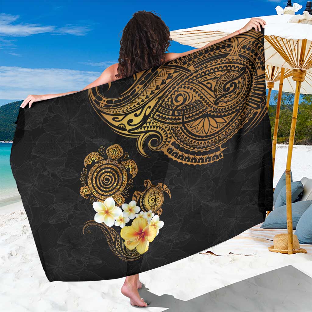 Polynesian Turtle Sarong Plumeria Hibiscus Pattern Black Color
