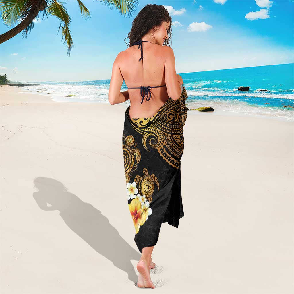 Polynesian Turtle Sarong Plumeria Hibiscus Pattern Black Color