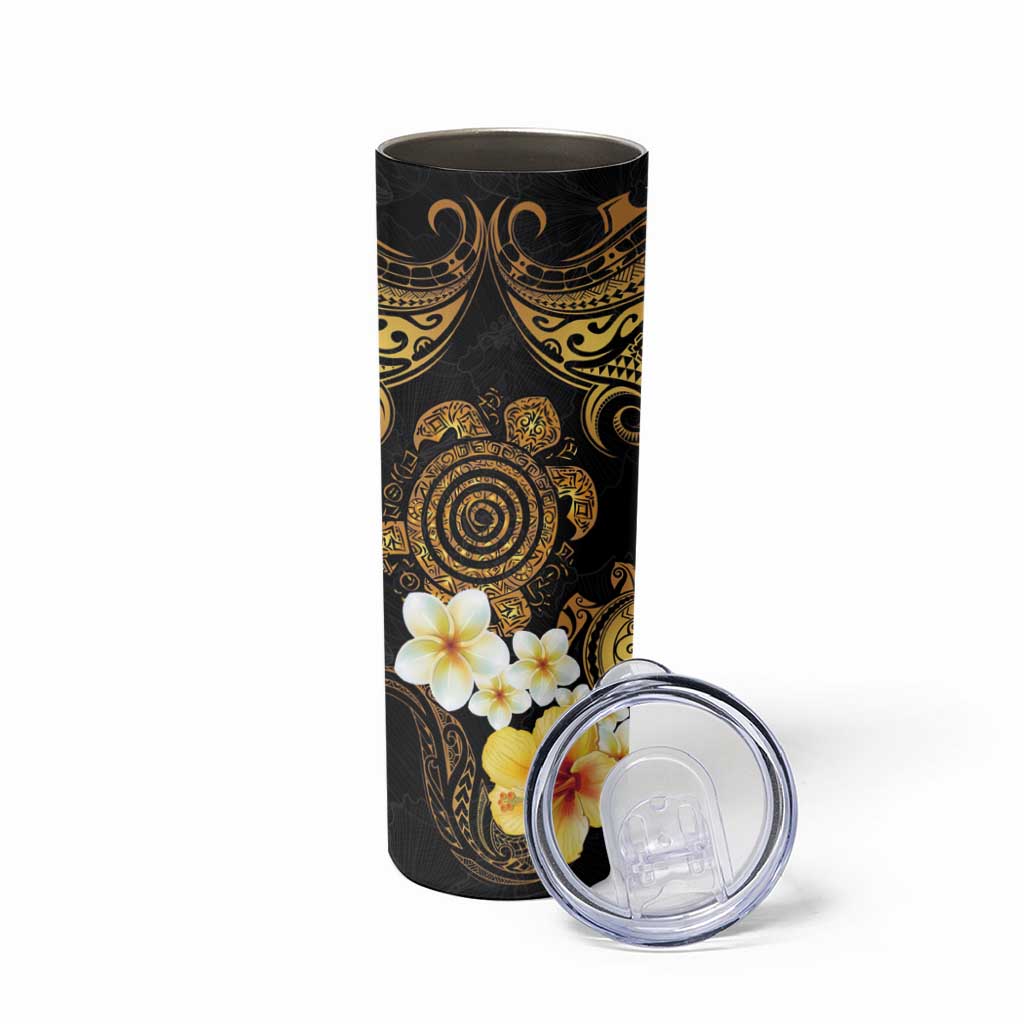 Polynesian Turtle Skinny Tumbler Plumeria Hibiscus Pattern Black Color LT03 - Polynesian Pride