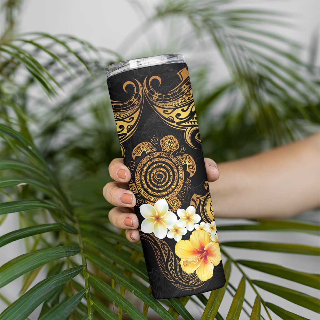 Polynesian Turtle Skinny Tumbler Plumeria Hibiscus Pattern Black Color LT03 - Polynesian Pride
