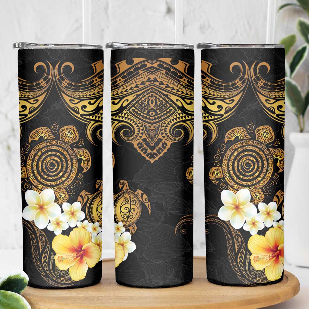 Polynesian Turtle Skinny Tumbler Plumeria Hibiscus Pattern Black Color LT03 - Polynesian Pride