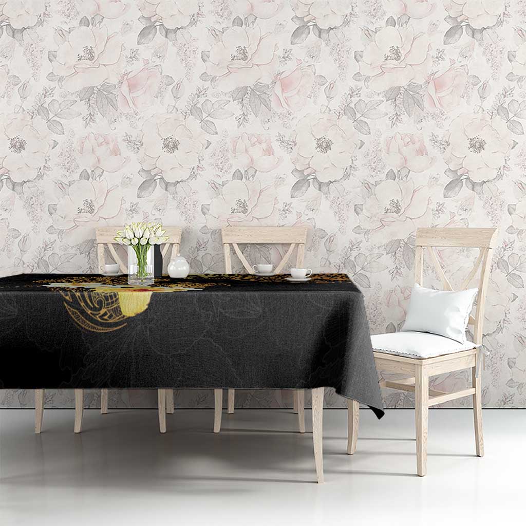 Polynesian Turtle Tablecloth Plumeria Hibiscus Pattern Black Color