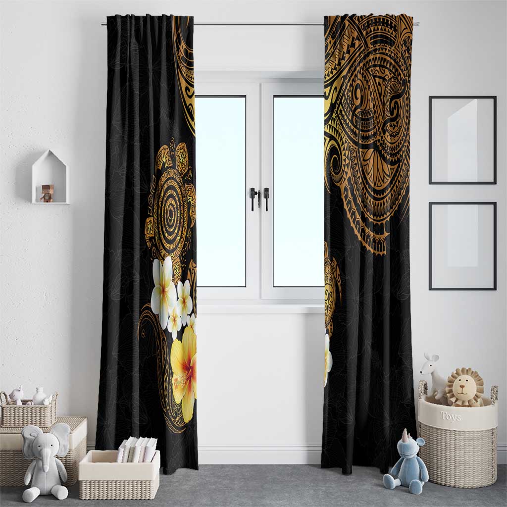 Polynesian Turtle Window Curtain Plumeria Hibiscus Pattern Black Color