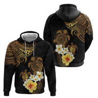 Polynesian Turtle Zip Hoodie Plumeria Hibiscus Pattern Black Color