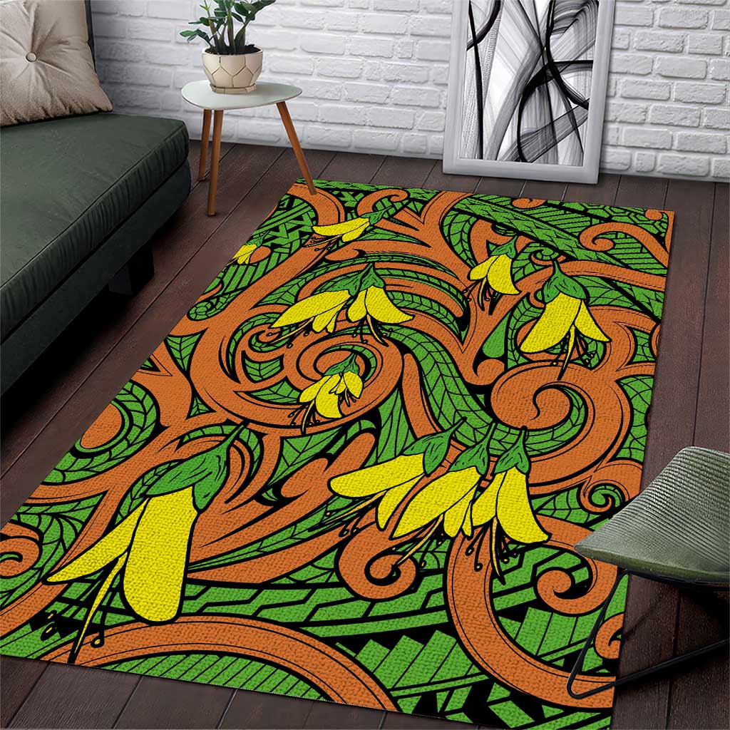 New Zealand Kowhai Flowers Area Rug Maori Koru Pattern