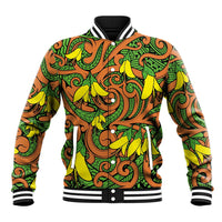 New Zealand Kowhai Flowers Baseball Jacket Maori Koru Pattern