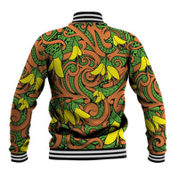 New Zealand Kowhai Flowers Baseball Jacket Maori Koru Pattern