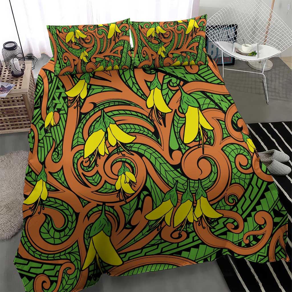 New Zealand Kowhai Flowers Bedding Set Maori Koru Pattern