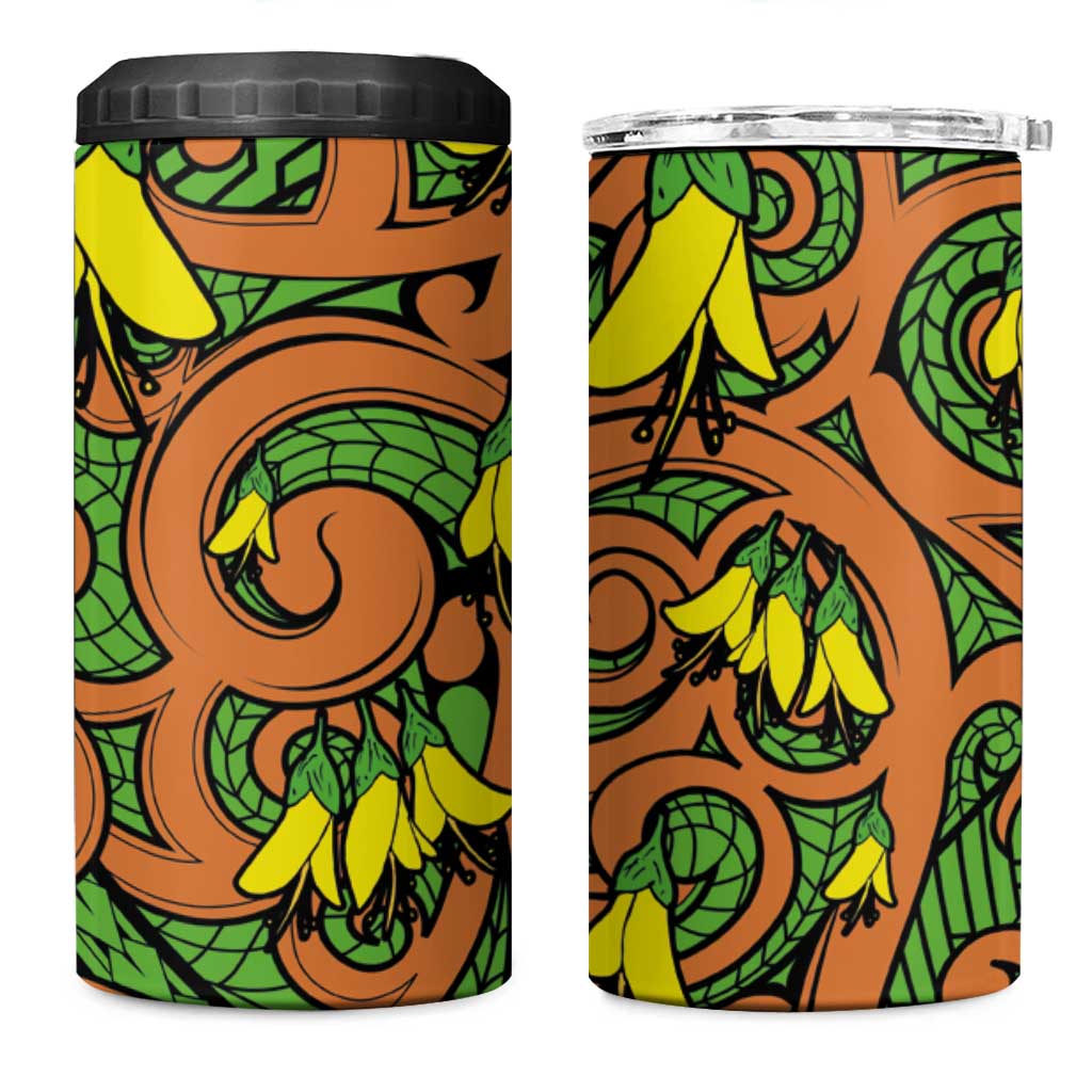 New Zealand Kowhai Flowers 4 in 1 Can Cooler Tumbler Maori Koru Pattern LT03 One Size: 16 oz Orange - Polynesian Pride
