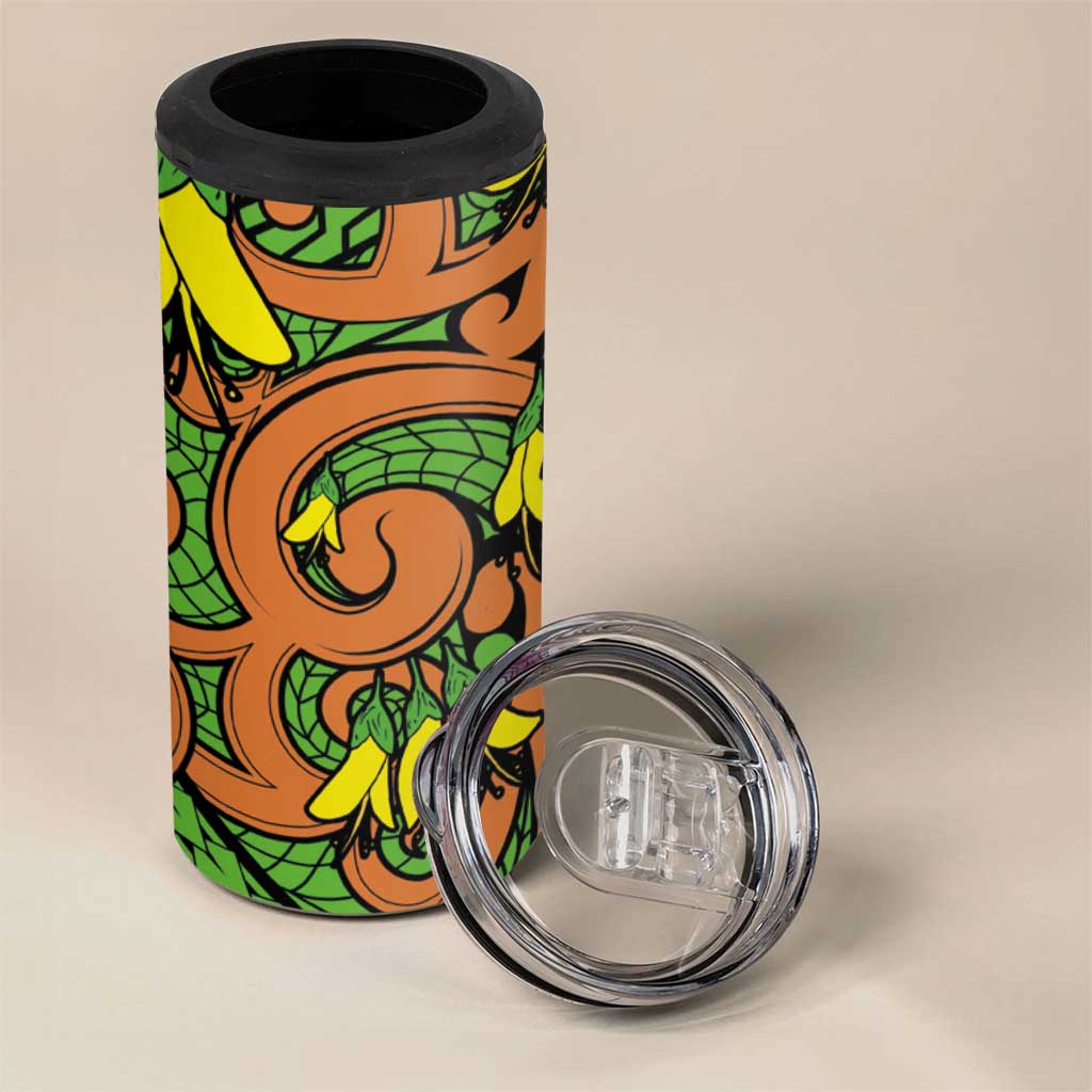 New Zealand Kowhai Flowers 4 in 1 Can Cooler Tumbler Maori Koru Pattern LT03 - Polynesian Pride