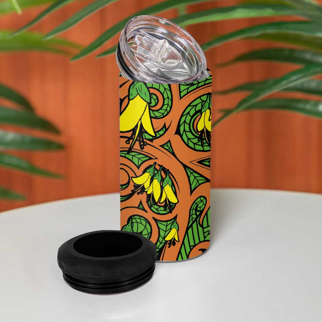 New Zealand Kowhai Flowers 4 in 1 Can Cooler Tumbler Maori Koru Pattern LT03 - Polynesian Pride