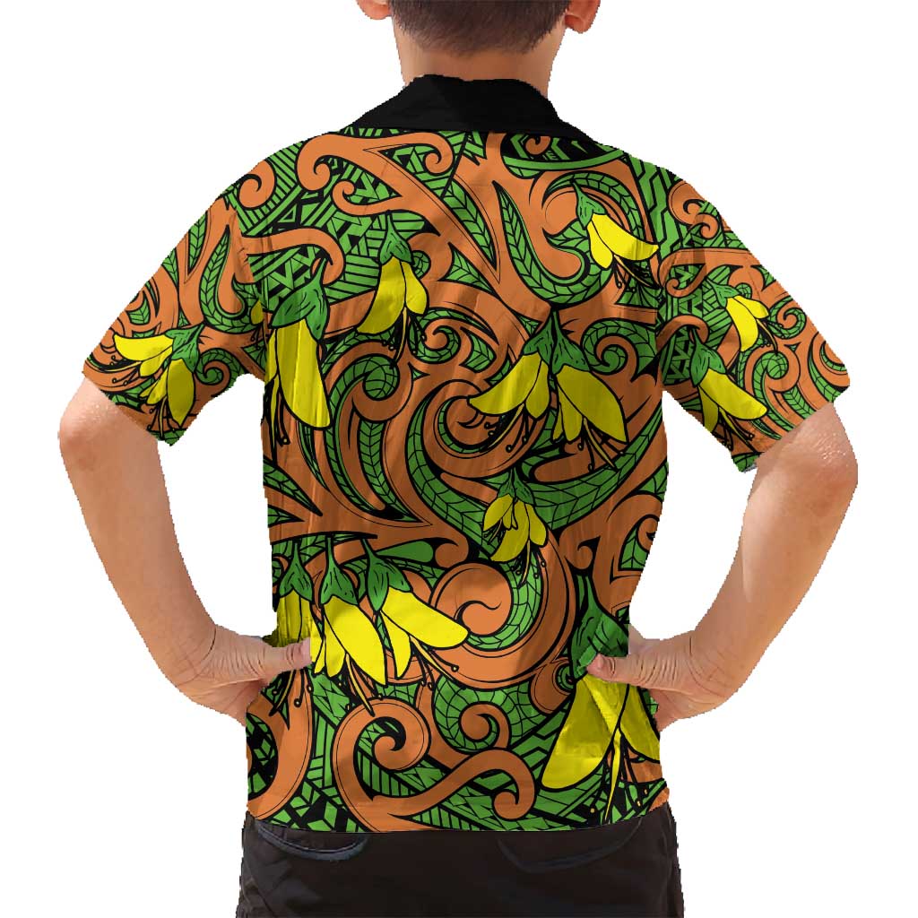New Zealand Kowhai Flowers Family Matching Off Shoulder Maxi Dress and Hawaiian Shirt Maori Koru Pattern LT03 - Polynesian Pride