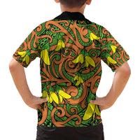 New Zealand Kowhai Flowers Family Matching Off Shoulder Short Dress and Hawaiian Shirt Maori Koru Pattern LT03 - Polynesian Pride