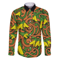 New Zealand Kowhai Flowers Family Matching Off Shoulder Short Dress and Hawaiian Shirt Maori Koru Pattern LT03 Dad's Shirt - Long Sleeve Orange - Polynesian Pride