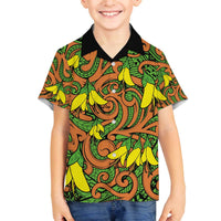 New Zealand Kowhai Flowers Family Matching Puletasi and Hawaiian Shirt Maori Koru Pattern