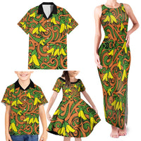 New Zealand Kowhai Flowers Family Matching Tank Maxi Dress and Hawaiian Shirt Maori Koru Pattern LT03 - Polynesian Pride