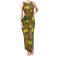New Zealand Kowhai Flowers Family Matching Tank Maxi Dress and Hawaiian Shirt Maori Koru Pattern LT03 Mom's Dress Orange - Polynesian Pride