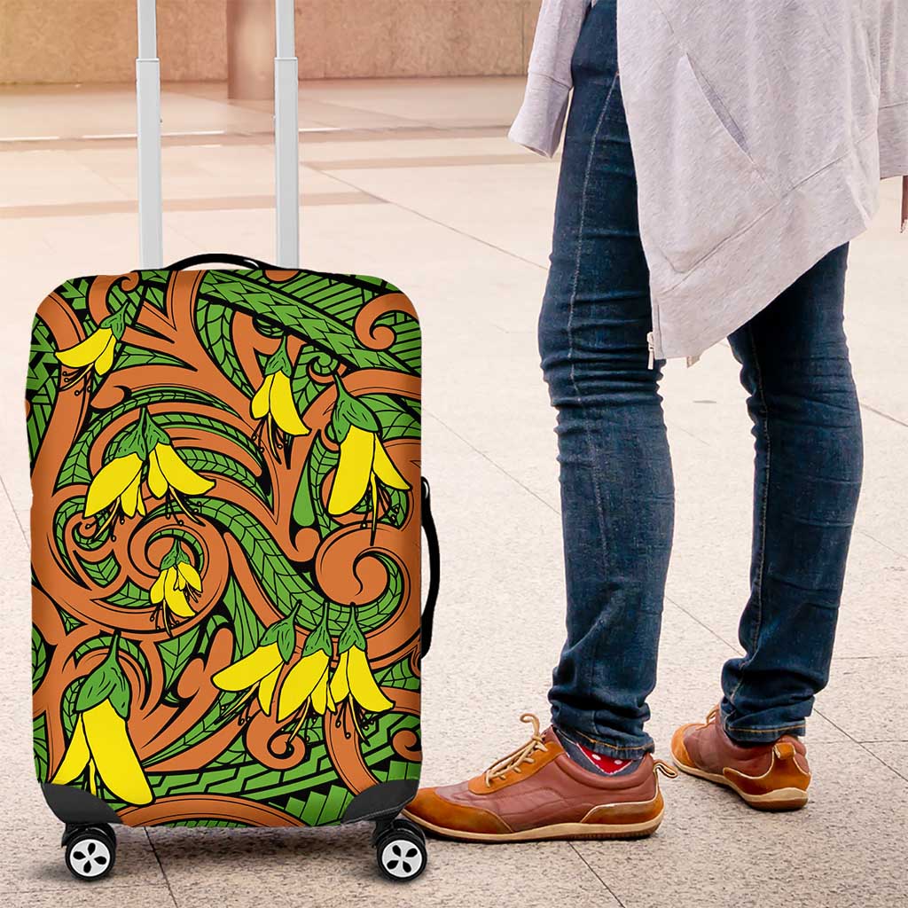 New Zealand Kowhai Flowers Luggage Cover Maori Koru Pattern