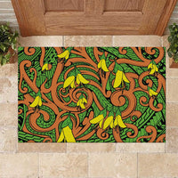 New Zealand Kowhai Flowers Rubber Doormat Maori Koru Pattern