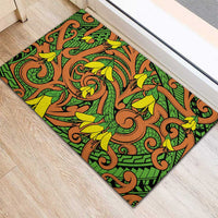 New Zealand Kowhai Flowers Rubber Doormat Maori Koru Pattern