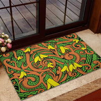 New Zealand Kowhai Flowers Rubber Doormat Maori Koru Pattern