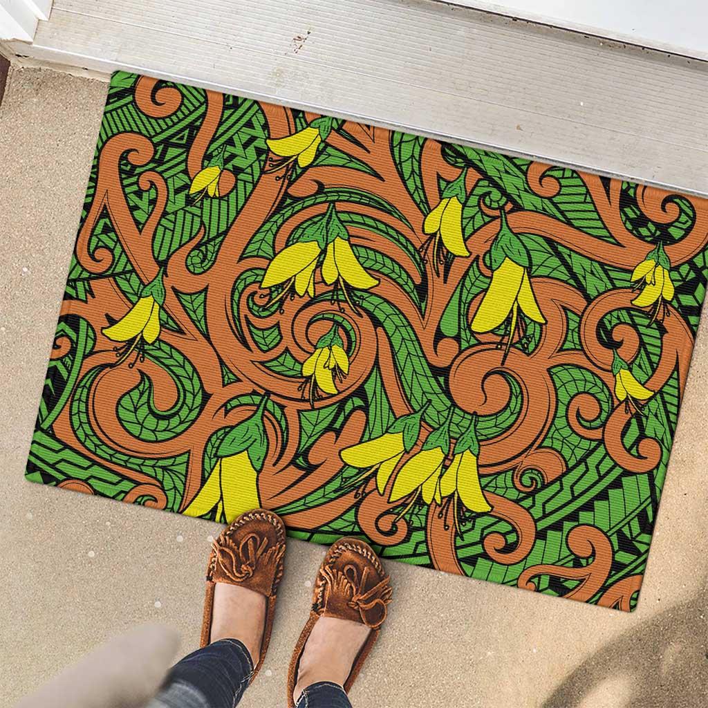 New Zealand Kowhai Flowers Rubber Doormat Maori Koru Pattern