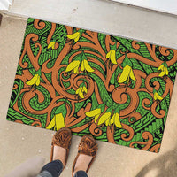 New Zealand Kowhai Flowers Rubber Doormat Maori Koru Pattern