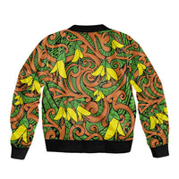 New Zealand Kowhai Flowers Sleeve Zip Bomber Jacket Maori Koru Pattern