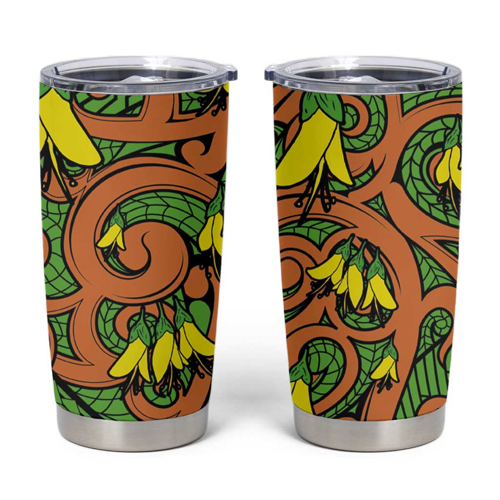 New Zealand Kowhai Flowers Tumbler Cup Maori Koru Pattern