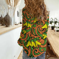 New Zealand Kowhai Flowers Women Casual Shirt Maori Koru Pattern LT03 - Polynesian Pride