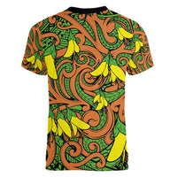 New Zealand Kowhai Flowers Women V-Neck T-Shirt Maori Koru Pattern LT03 - Polynesian Pride