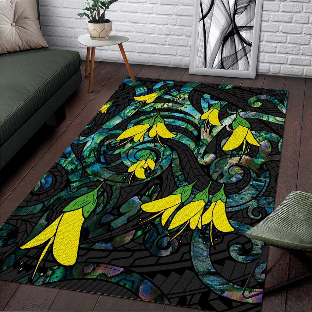 New Zealand Kowhai Flowers Area Rug Maori Koru Pattern With Paua Shell Style