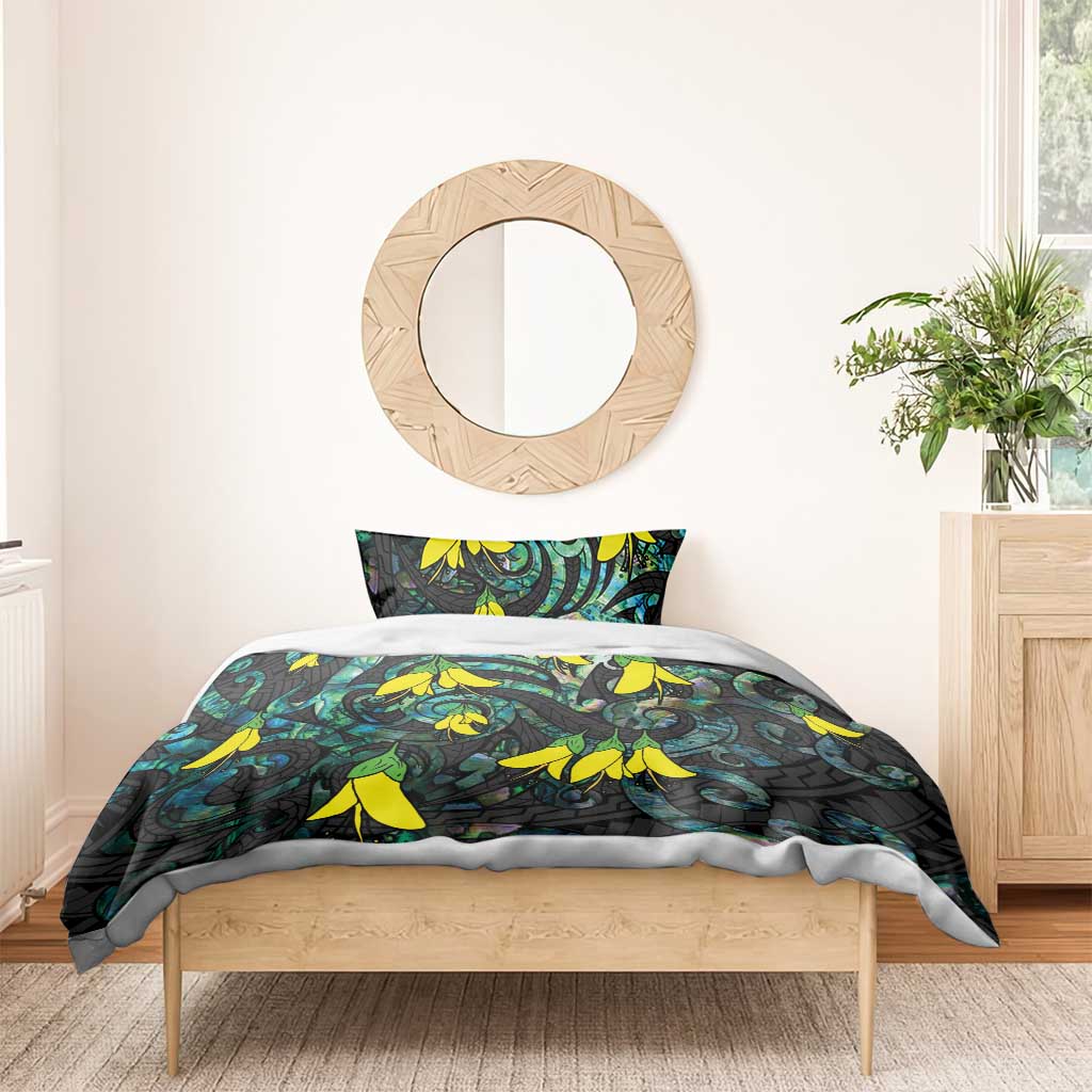 New Zealand Kowhai Flowers Bedding Set Maori Koru Pattern With Paua Shell Style