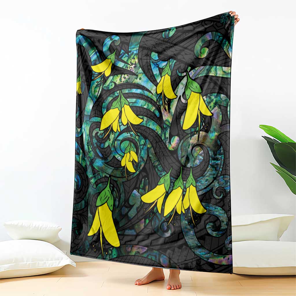 New Zealand Kowhai Flowers Blanket Maori Koru Pattern With Paua Shell Style