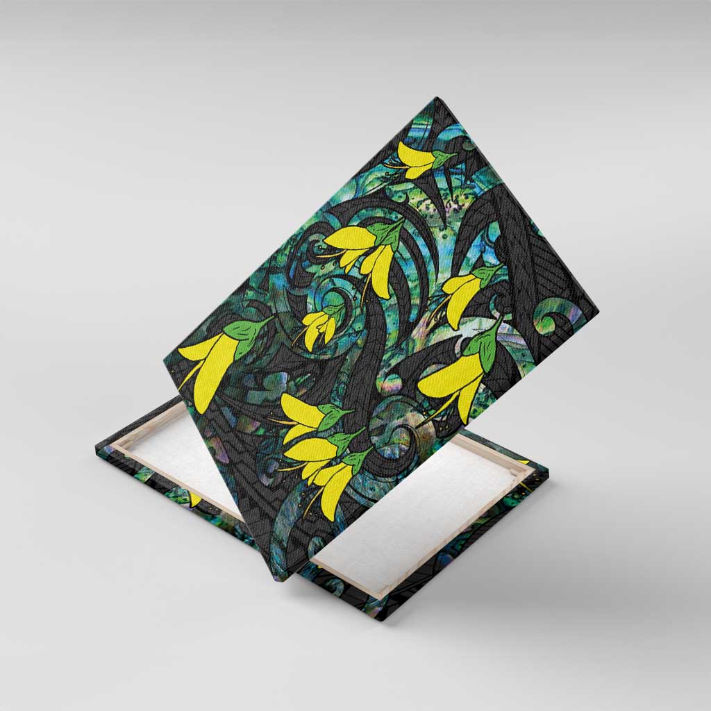 New Zealand Kowhai Flowers Canvas Wall Art Maori Koru Pattern With Paua Shell Style