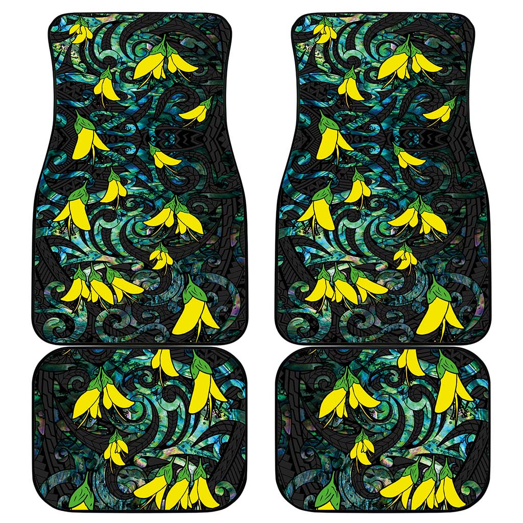 New Zealand Kowhai Flowers Car Mats Maori Koru Pattern With Paua Shell Style LT03 - Polynesian Pride