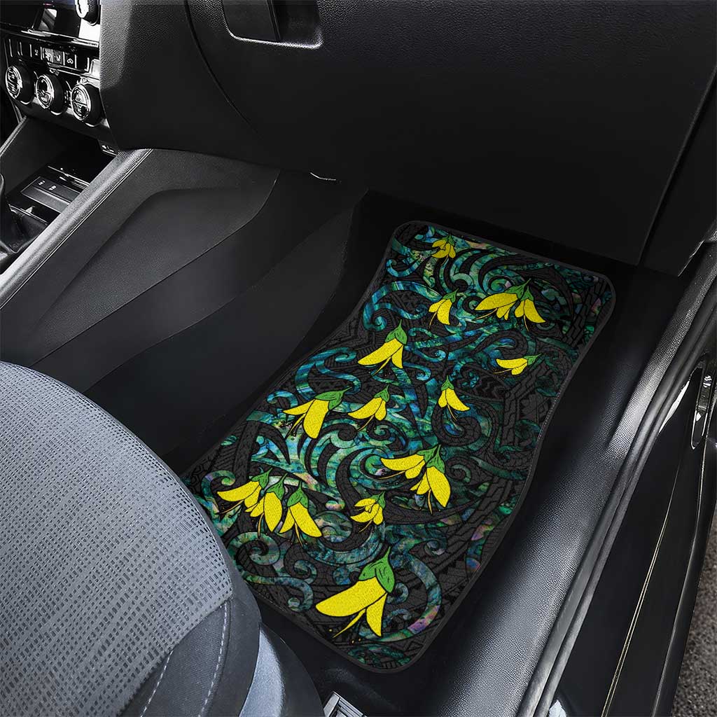 New Zealand Kowhai Flowers Car Mats Maori Koru Pattern With Paua Shell Style LT03 - Polynesian Pride
