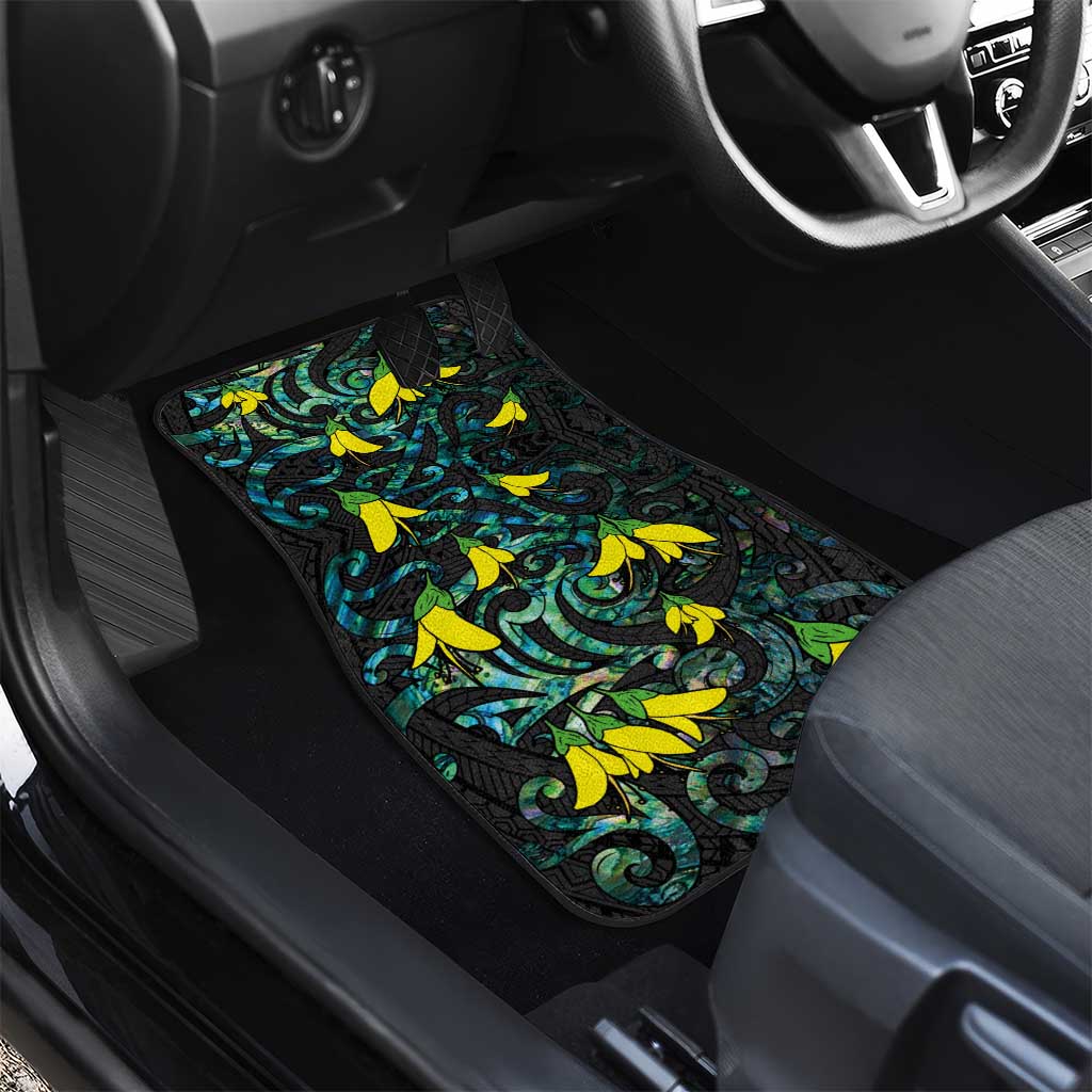 New Zealand Kowhai Flowers Car Mats Maori Koru Pattern With Paua Shell Style LT03 - Polynesian Pride