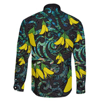 New Zealand Kowhai Flowers Family Matching Off Shoulder Short Dress and Hawaiian Shirt Maori Koru Pattern With Paua Shell Style LT03 - Polynesian Pride
