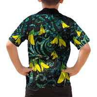 New Zealand Kowhai Flowers Family Matching Summer Maxi Dress and Hawaiian Shirt Maori Koru Pattern With Paua Shell Style LT03 - Polynesian Pride