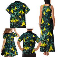 New Zealand Kowhai Flowers Family Matching Tank Maxi Dress and Hawaiian Shirt Maori Koru Pattern With Paua Shell Style LT03 - Polynesian Pride