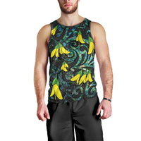 New Zealand Kowhai Flowers Men Tank Top Maori Koru Pattern With Paua Shell Style