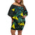 New Zealand Kowhai Flowers Off Shoulder Short Dress Maori Koru Pattern With Paua Shell Style