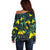 New Zealand Kowhai Flowers Off Shoulder Sweater Maori Koru Pattern With Paua Shell Style