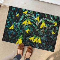 New Zealand Kowhai Flowers Rubber Doormat Maori Koru Pattern With Paua Shell Style