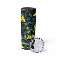 New Zealand Kowhai Flowers Skinny Tumbler Maori Koru Pattern With Paua Shell Style LT03 - Polynesian Pride