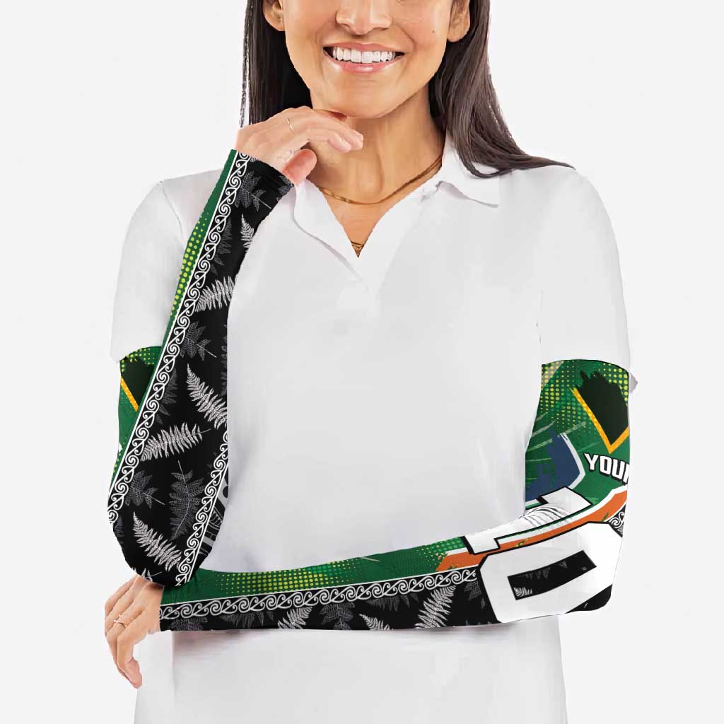 Custom Aotearoa South Africa Rugby Freedom Cup Arm Sleeves Maori Silver Fern Art and Sporty Flag SA - Polynesian Pride