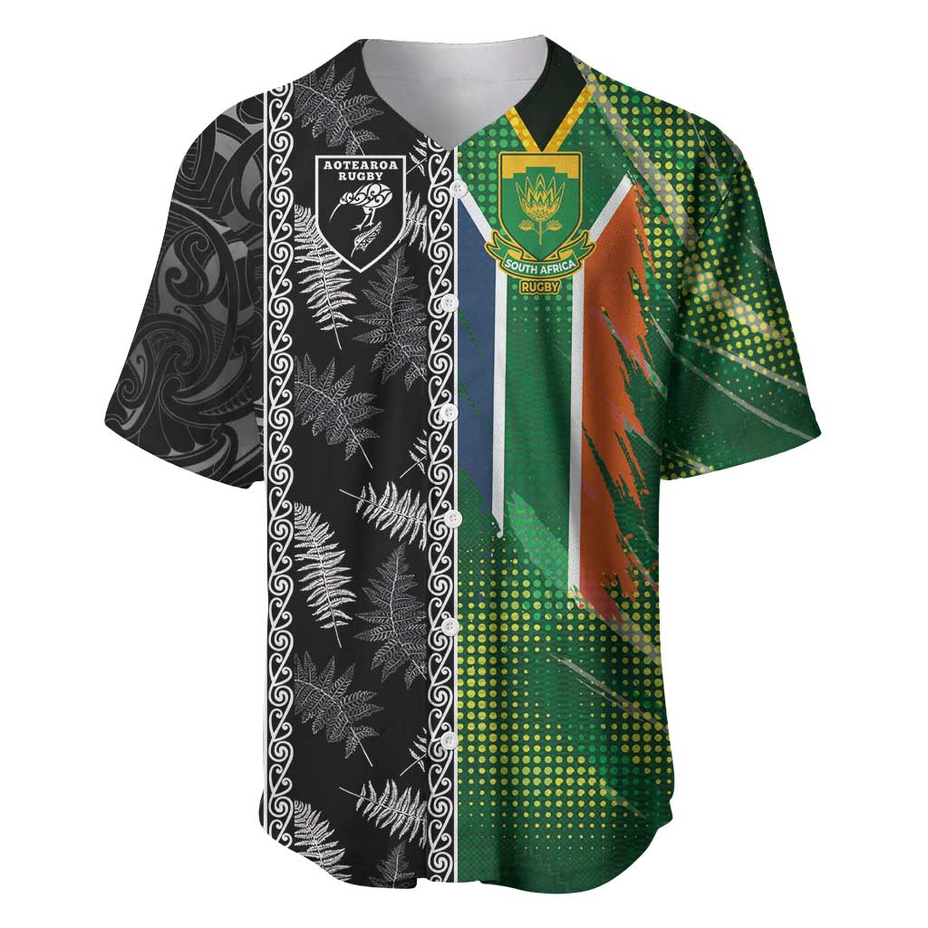 Custom Aotearoa South Africa Rugby Freedom Cup Baseball Jersey Maori Silver Fern Art and Sporty Flag SA - Polynesian Pride