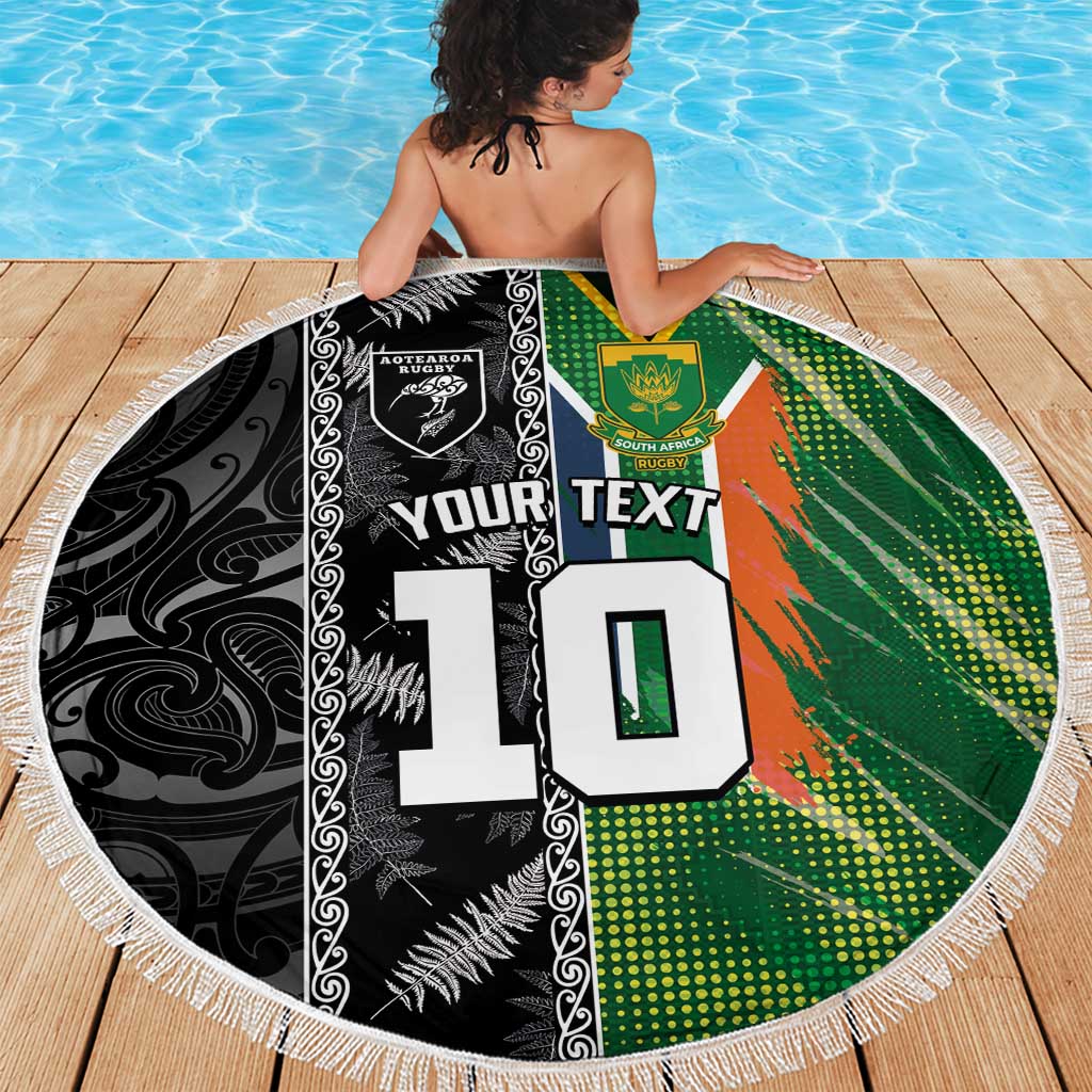 Custom Aotearoa South Africa Rugby Freedom Cup Beach Blanket Maori Silver Fern Art and Sporty Flag SA - Polynesian Pride