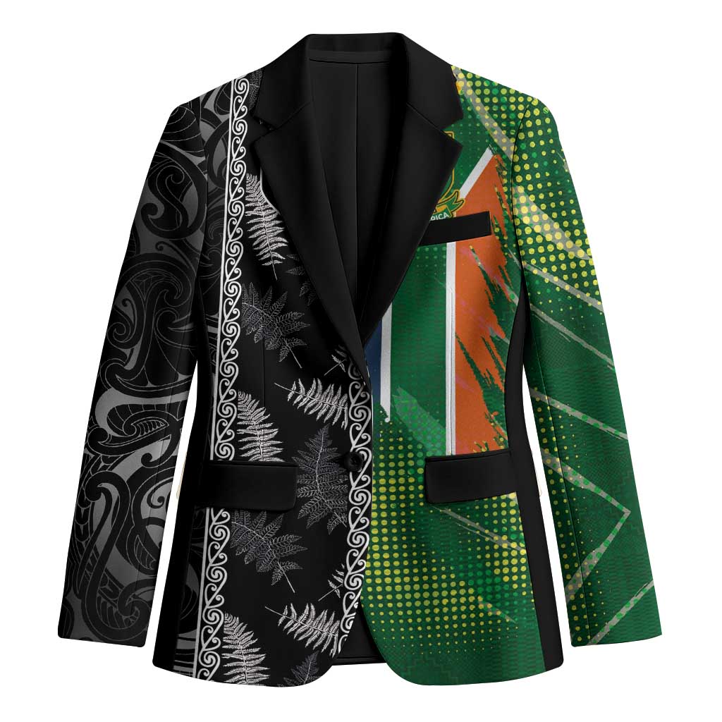 Custom Aotearoa South Africa Rugby Freedom Cup Blazer Maori Silver Fern Art and Sporty Flag SA - Polynesian Pride